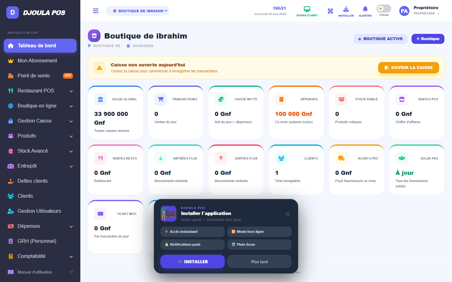 Interface principale avec annotations